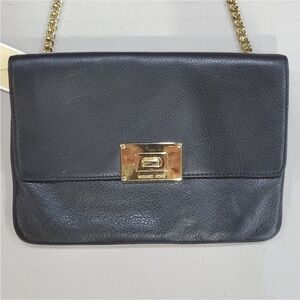Michael Kors SLOAN Black Leather Clutch with Gold turn lock